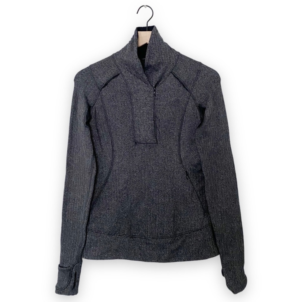 Lululemon Think Fast Pullover Heathered Herringbone Heathered Black Rulu Size 4 - Picture 2 of 13